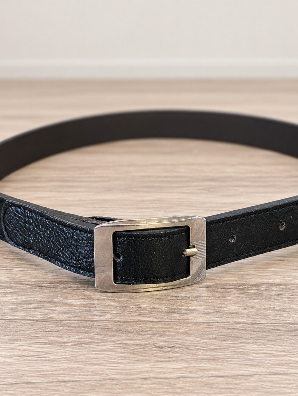 Black Faux Leather Belt Silver Buckle Classic Y2K Waist Belt - Women 39" length